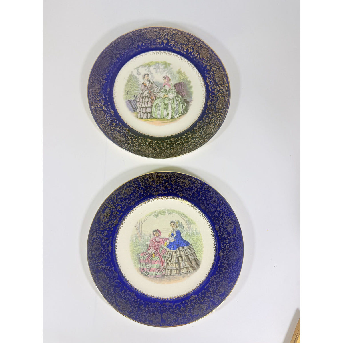 Service Plate Charger Pair Imperial By Salem China Co Godey's Victorian Ladies Fashion Blue 23K GOLD Wall Gallery Decor