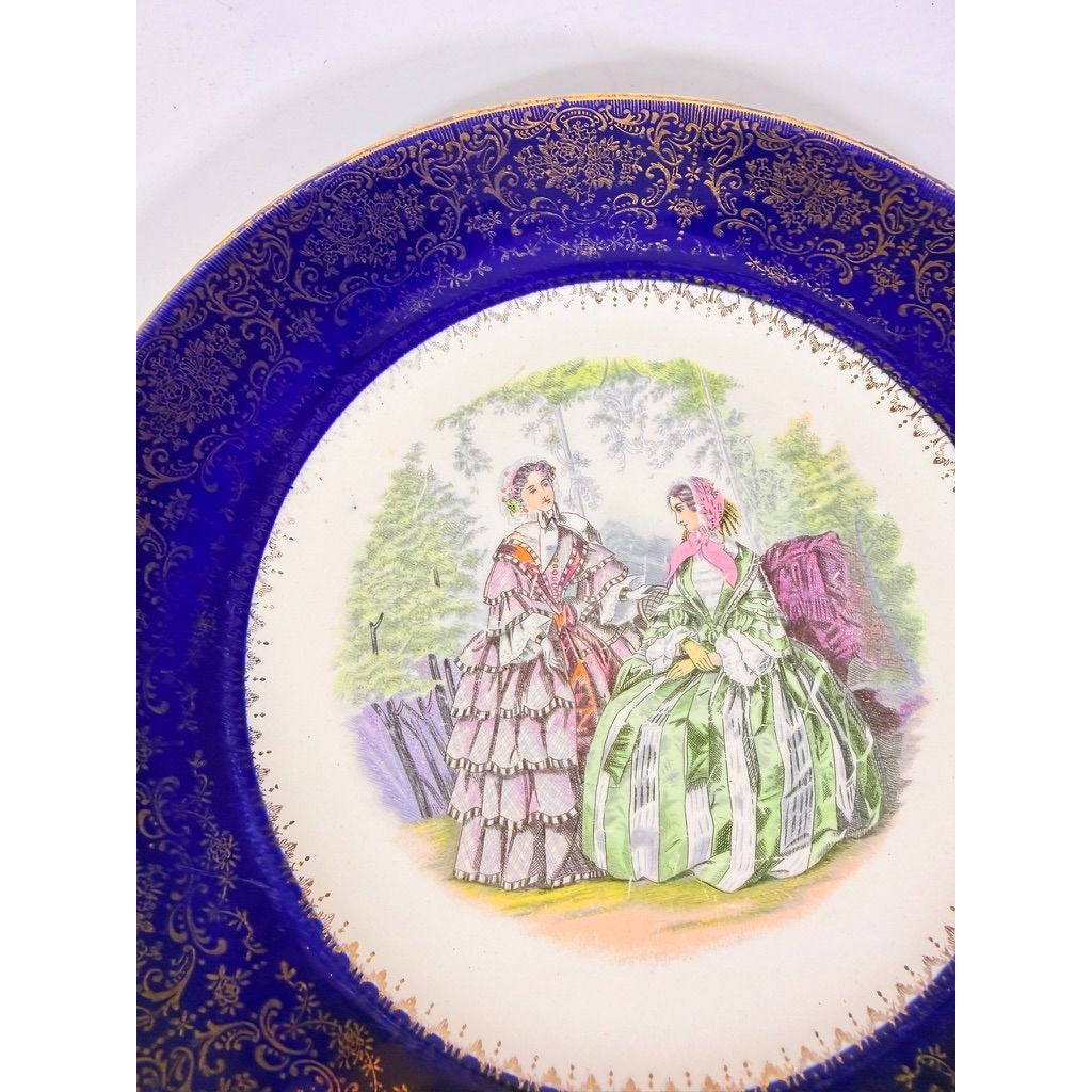 Service Plate Charger Pair Imperial By Salem China Co Godey's Victorian Ladies Fashion Blue 23K GOLD Wall Gallery Decor