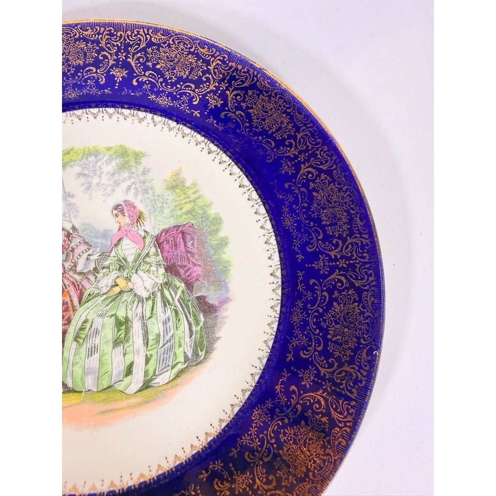 Service Plate Charger Pair Imperial By Salem China Co Godey's Victorian Ladies Fashion Blue 23K GOLD Wall Gallery Decor
