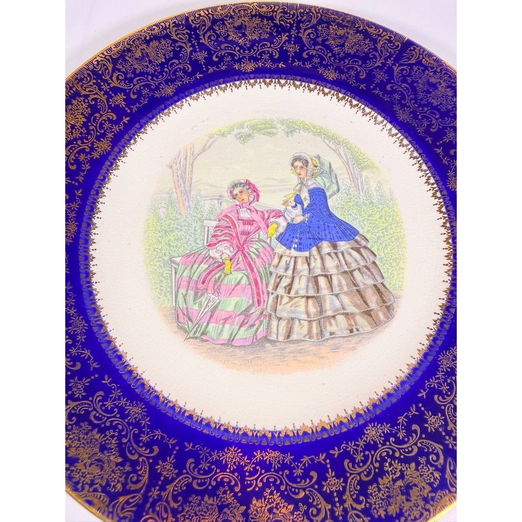 Service Plate Charger Pair Imperial By Salem China Co Godey's Victorian Ladies Fashion Blue 23K GOLD Wall Gallery Decor