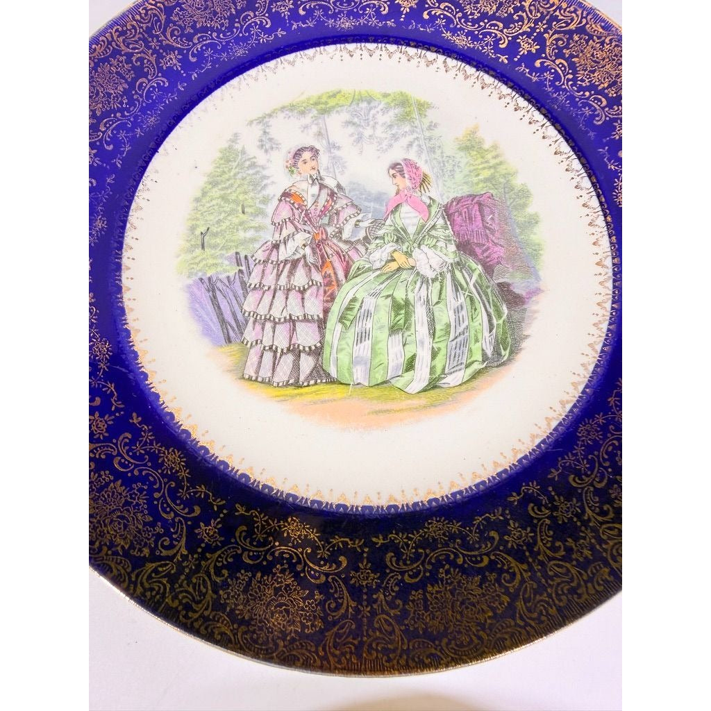 Service Plate Charger Pair Imperial By Salem China Co Godey's Victorian Ladies Fashion Blue 23K GOLD Wall Gallery Decor