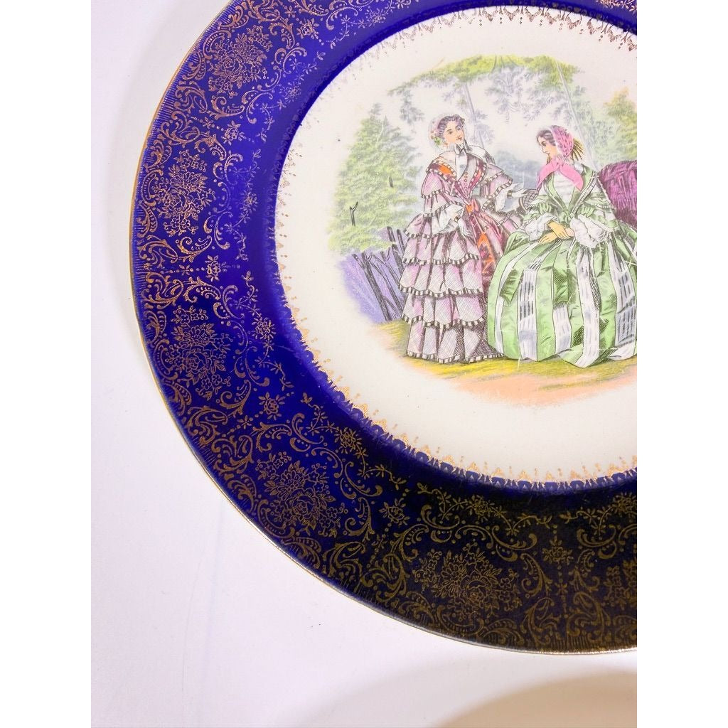 Service Plate Charger Pair Imperial By Salem China Co Godey's Victorian Ladies Fashion Blue 23K GOLD Wall Gallery Decor