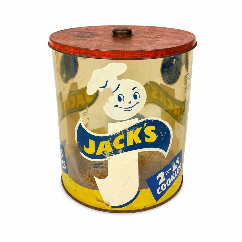 Store Display Bulk Container Jar Happy Jack's Cookie Company Plastic 2 for 1 Cent Collectible Grocery Vintage Mid Century