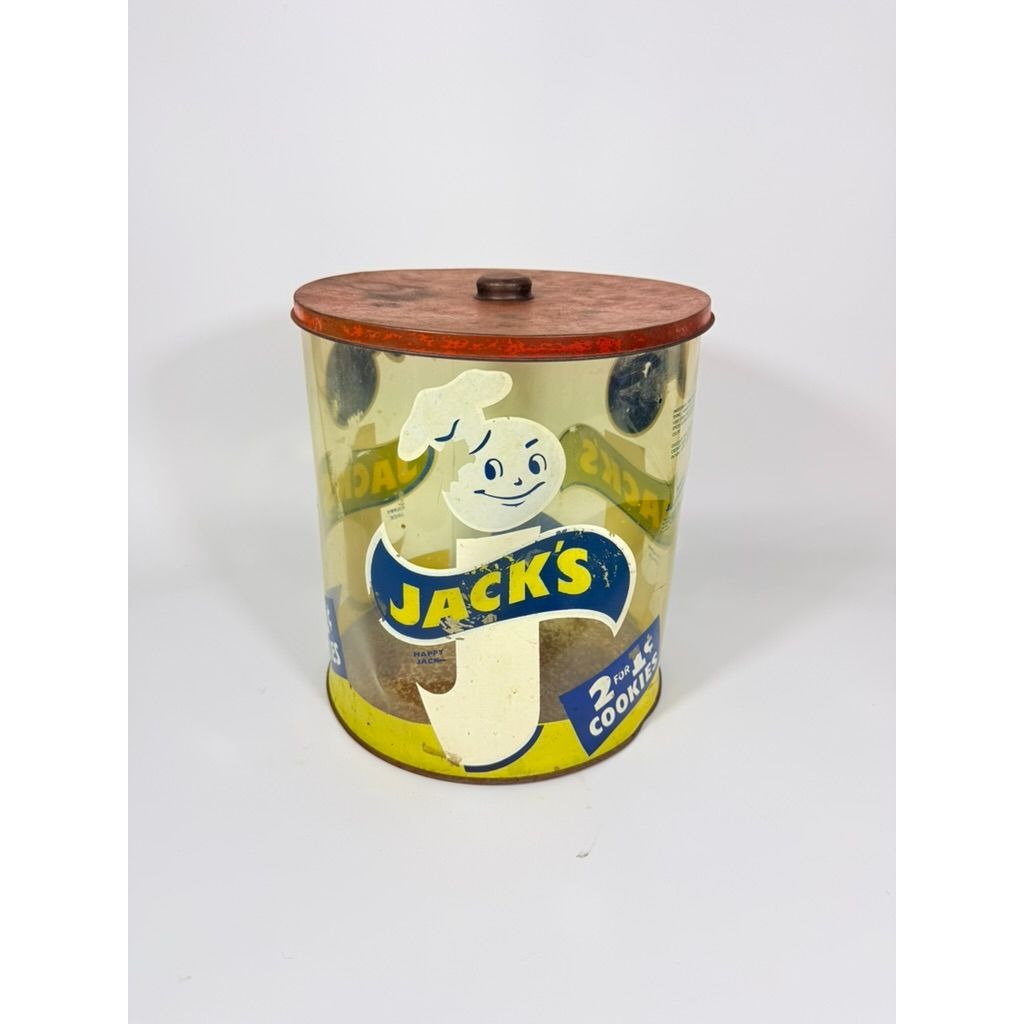 Store Display Bulk Container Jar Happy Jack's Cookie Company Plastic 2 for 1 Cent Collectible Grocery Vintage Mid Century
