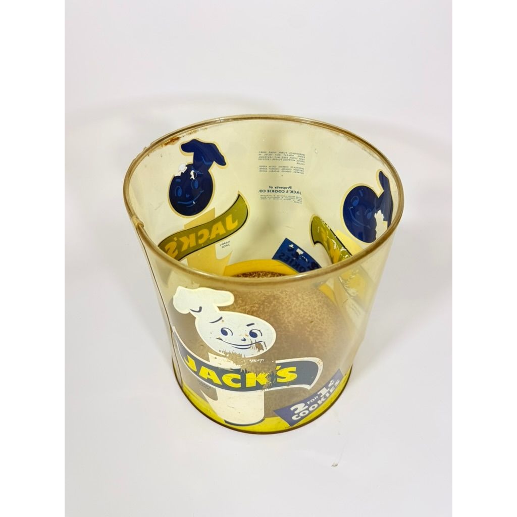 Store Display Bulk Container Jar Happy Jack's Cookie Company Plastic 2 for 1 Cent Collectible Grocery Vintage Mid Century