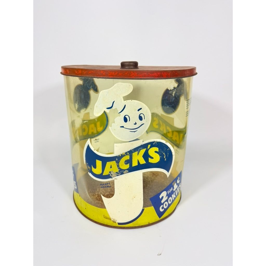 Store Display Bulk Container Jar Happy Jack's Cookie Company Plastic 2 for 1 Cent Collectible Grocery Vintage Mid Century