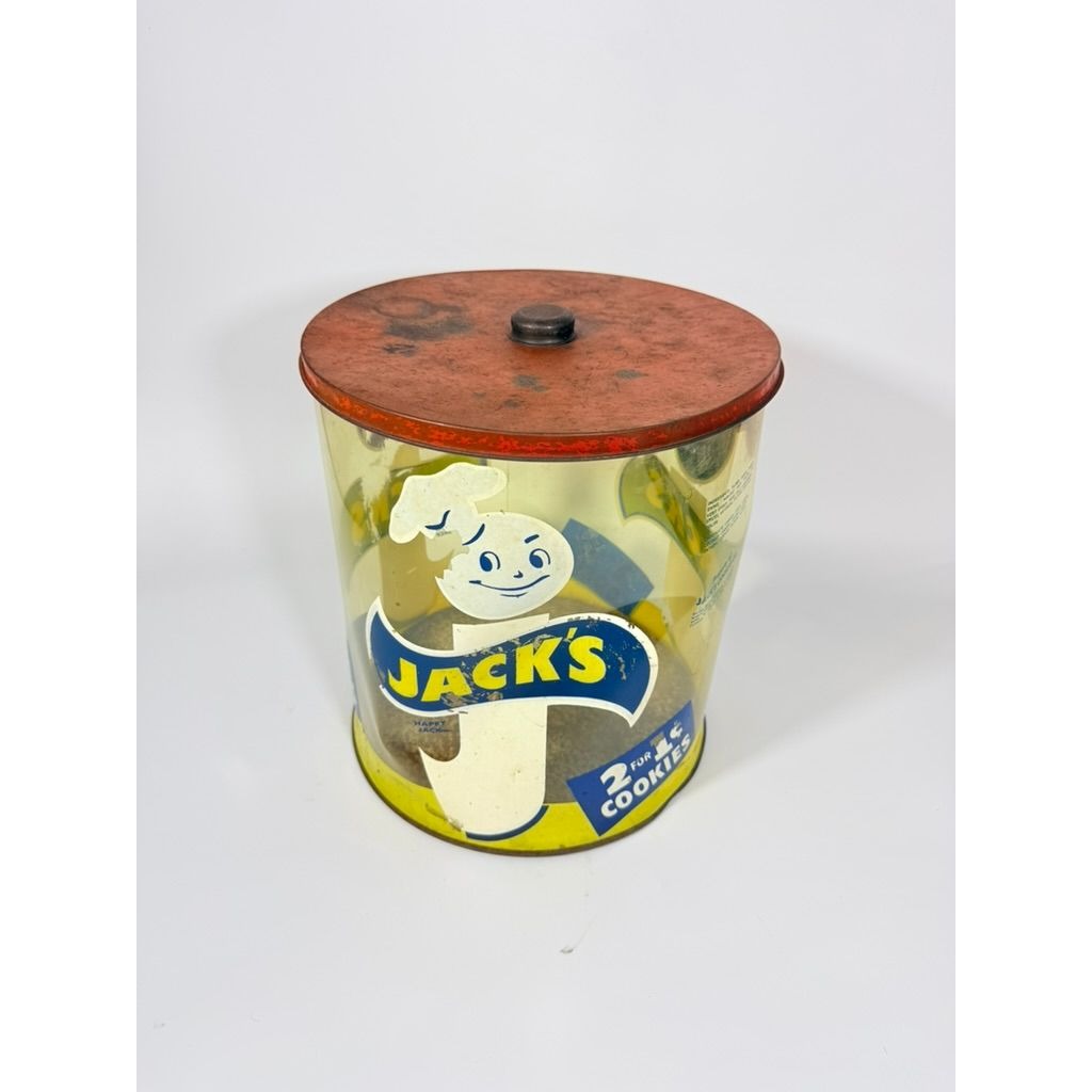 Store Display Bulk Container Jar Happy Jack's Cookie Company Plastic 2 for 1 Cent Collectible Grocery Vintage Mid Century
