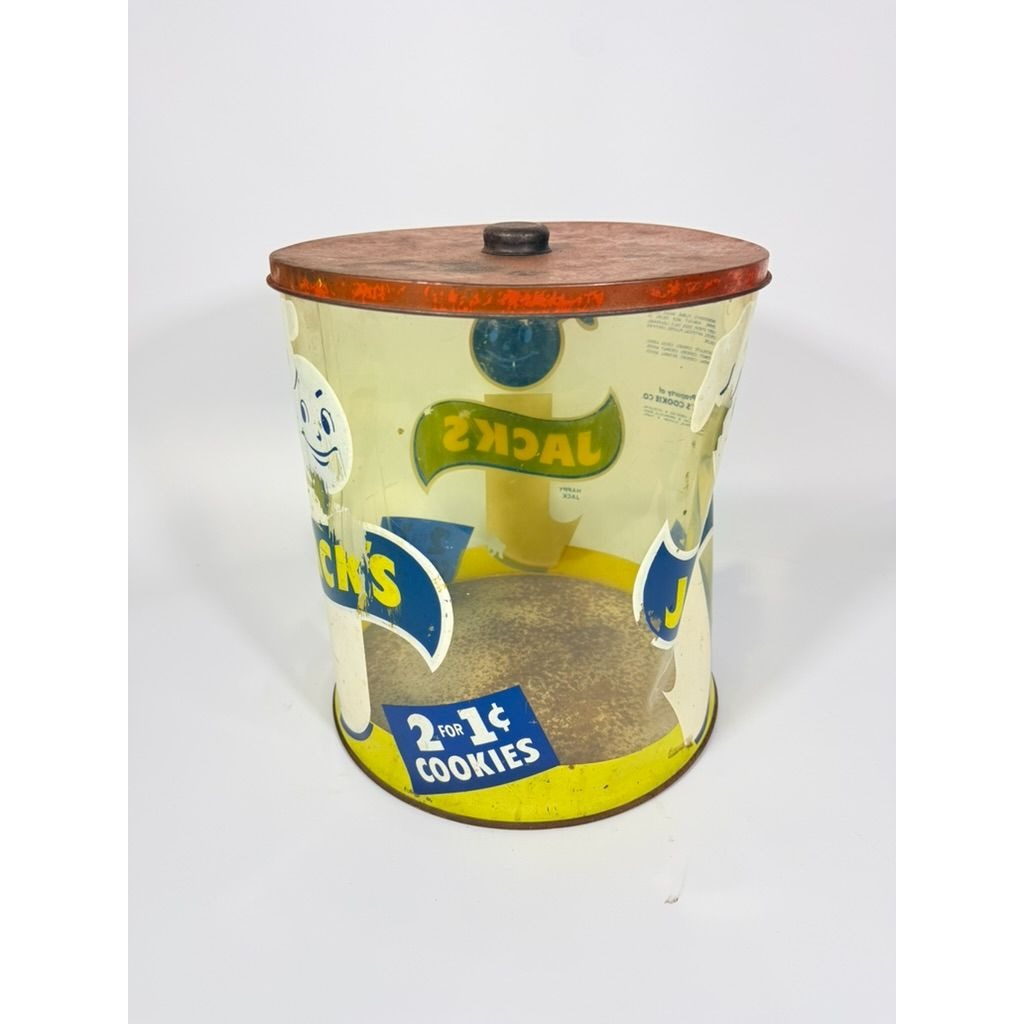 Store Display Bulk Container Jar Happy Jack's Cookie Company Plastic 2 for 1 Cent Collectible Grocery Vintage Mid Century
