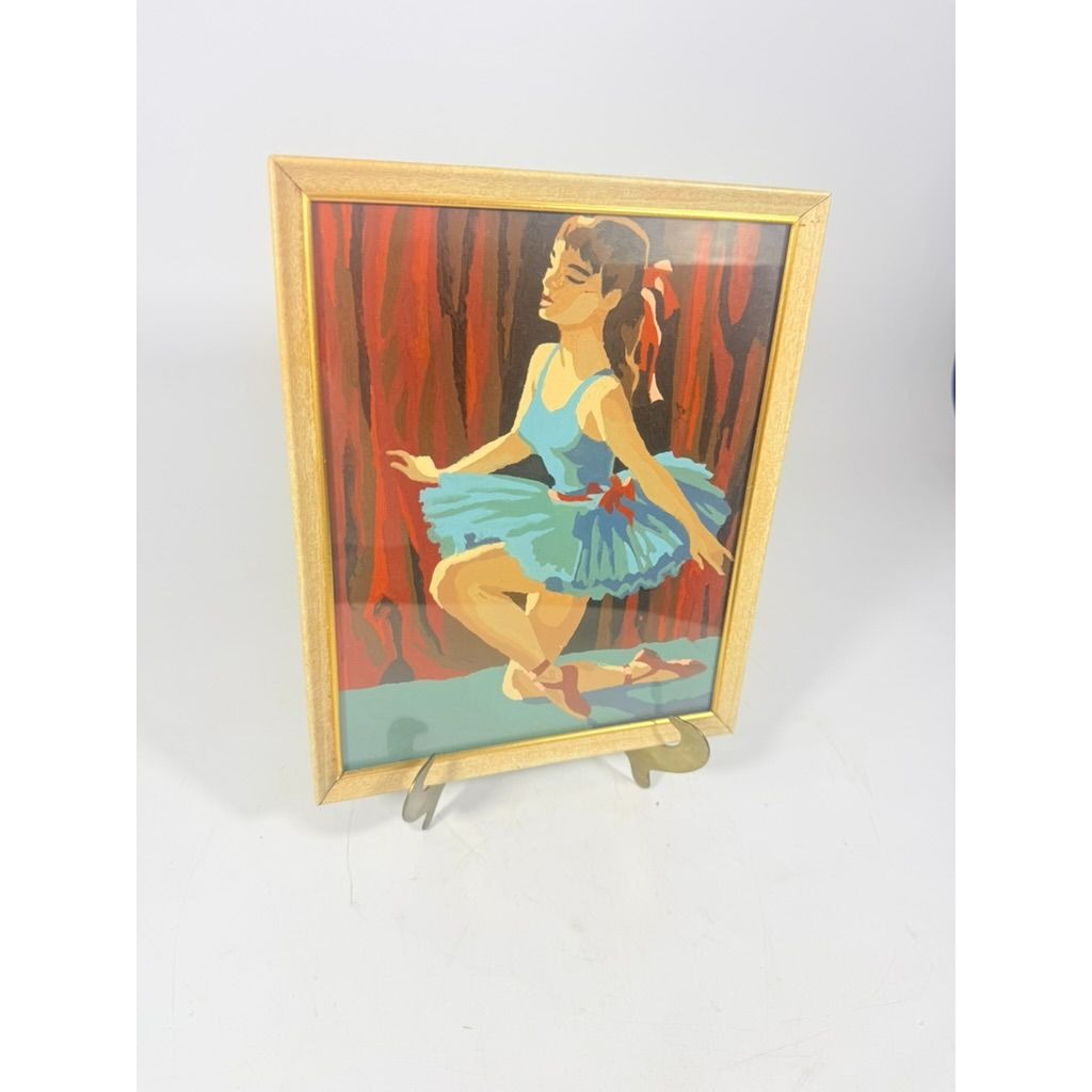 Paint by Number Framed Ballet Dancer Painting | Wall Decor Nursery | Gallery Wall Art Collectible Mid Century Decor Hand Painted Vintage