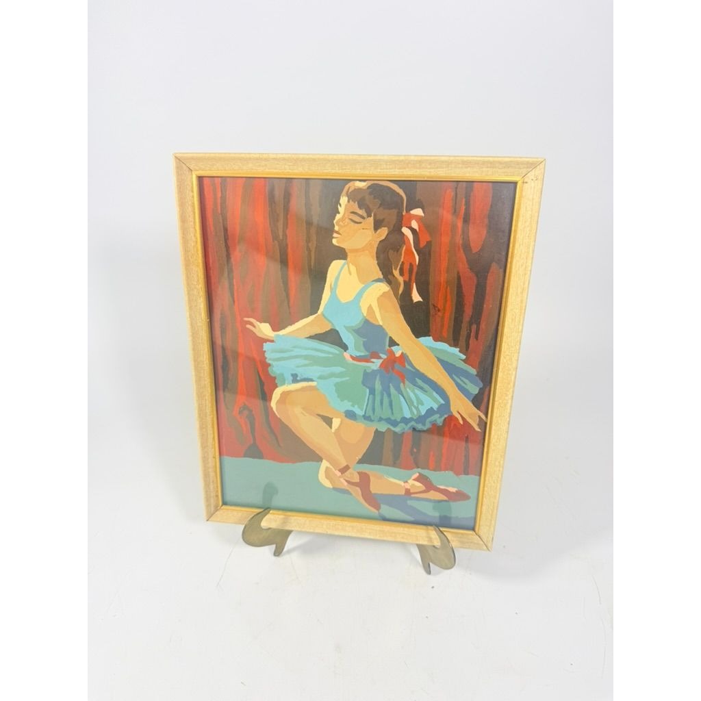 Paint by Number Framed Ballet Dancer Painting | Wall Decor Nursery | Gallery Wall Art Collectible Mid Century Decor Hand Painted Vintage