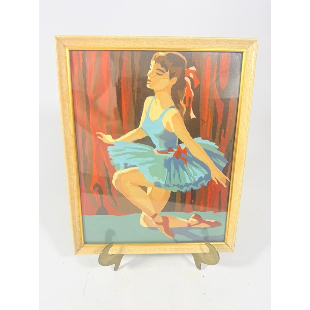 Paint by Number Framed Ballet Dancer Painting | Wall Decor Nursery | Gallery Wall Art Collectible Mid Century Decor Hand Painted Vintage