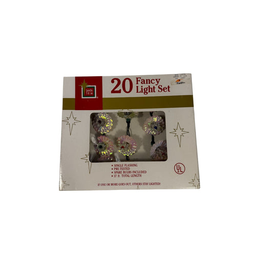 Christmas Tree Lights Vintage Santa Trim 20 Fancy Light Set Iridescent Flowers 17’ Original Box Works Lighting Garland String Colored Flower