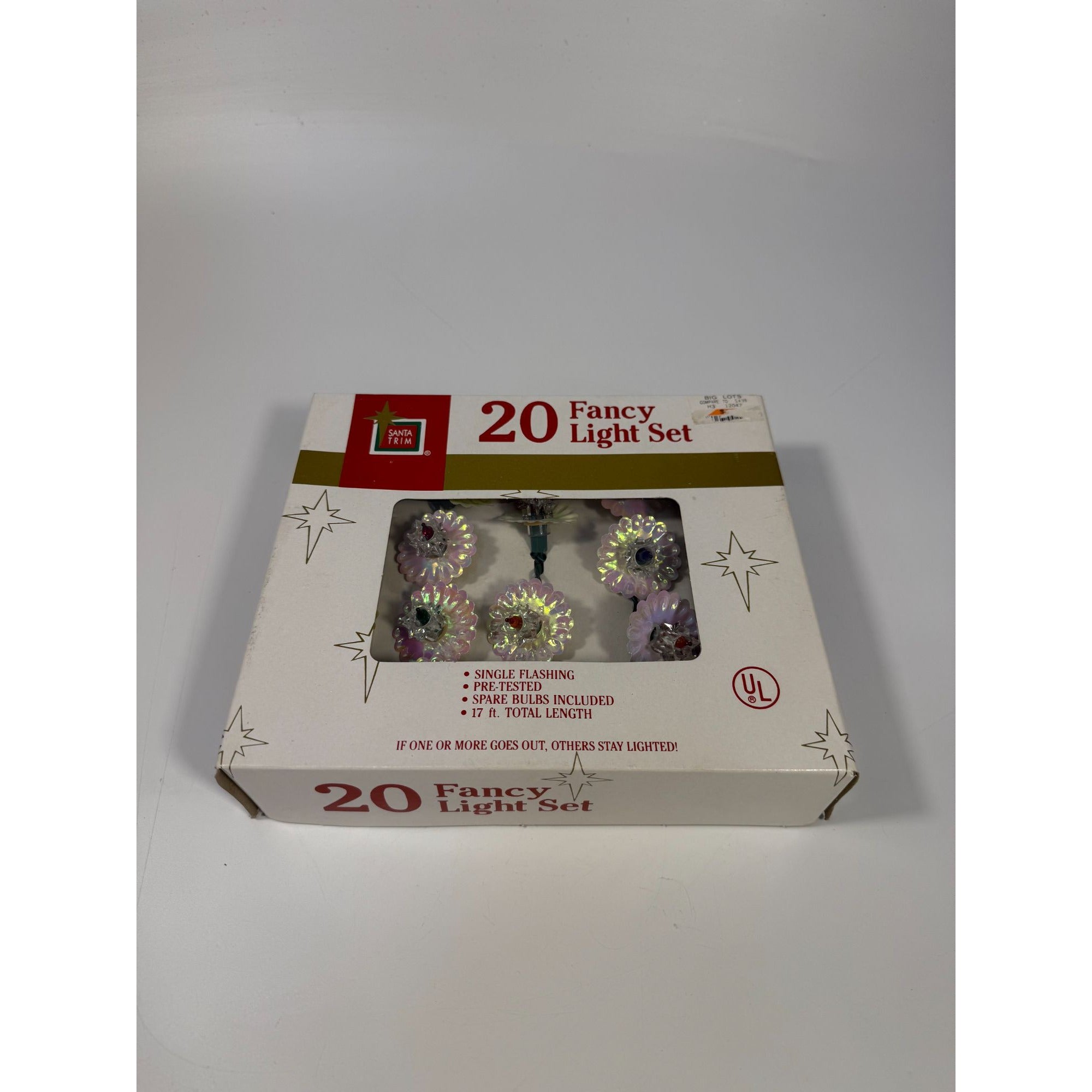Christmas Tree Lights Vintage Santa Trim 20 Fancy Light Set Iridescent Flowers 17’ Original Box Works Lighting Garland String Colored Flower