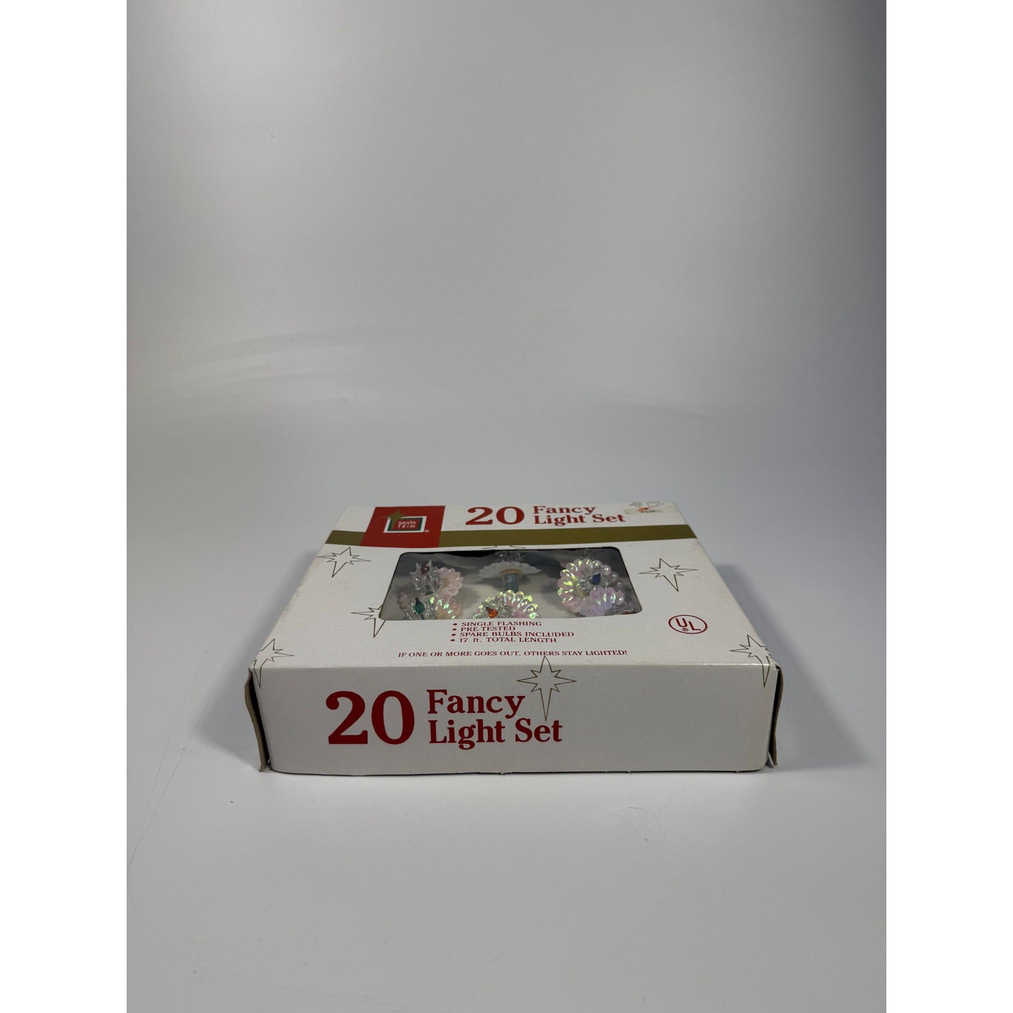 Christmas Tree Lights Vintage Santa Trim 20 Fancy Light Set Iridescent Flowers 17’ Original Box Works Lighting Garland String Colored Flower