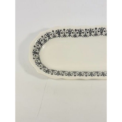 Stoneware Relish Dish Platter Plate Restaurant ware Syracuse Pottery 93-C Black and White Art Deco Oblong Replacement China Scroll Edge
