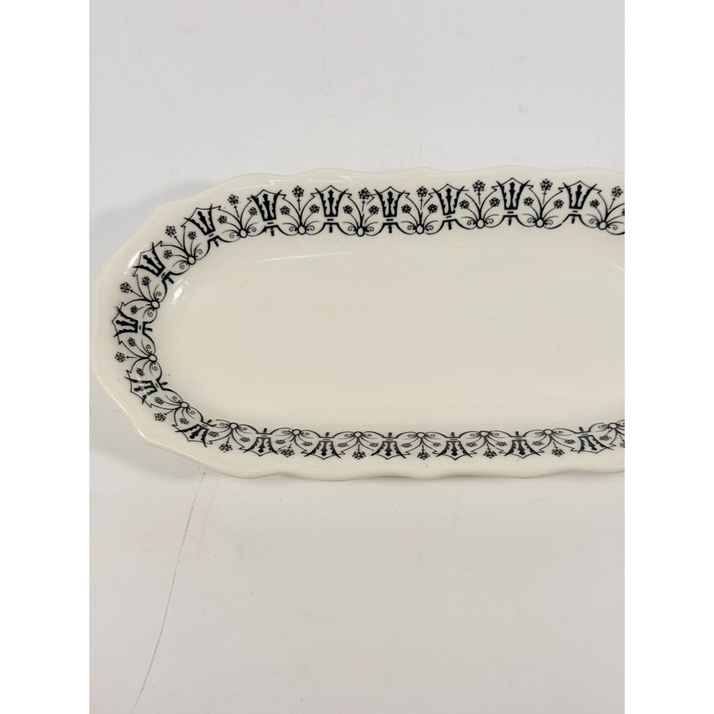 Stoneware Relish Dish Platter Plate Restaurant ware Syracuse Pottery 93-C Black and White Art Deco Oblong Replacement China Scroll Edge