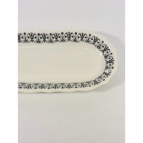 Stoneware Relish Dish Platter Plate Restaurant ware Syracuse Pottery 93-C Black and White Art Deco Oblong Replacement China Scroll Edge