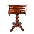 Console End Table Victorian Empire Mahogany White Marble Top 2 Drawer Claw feet Carved Pedestal Base Antique Federal Furniture