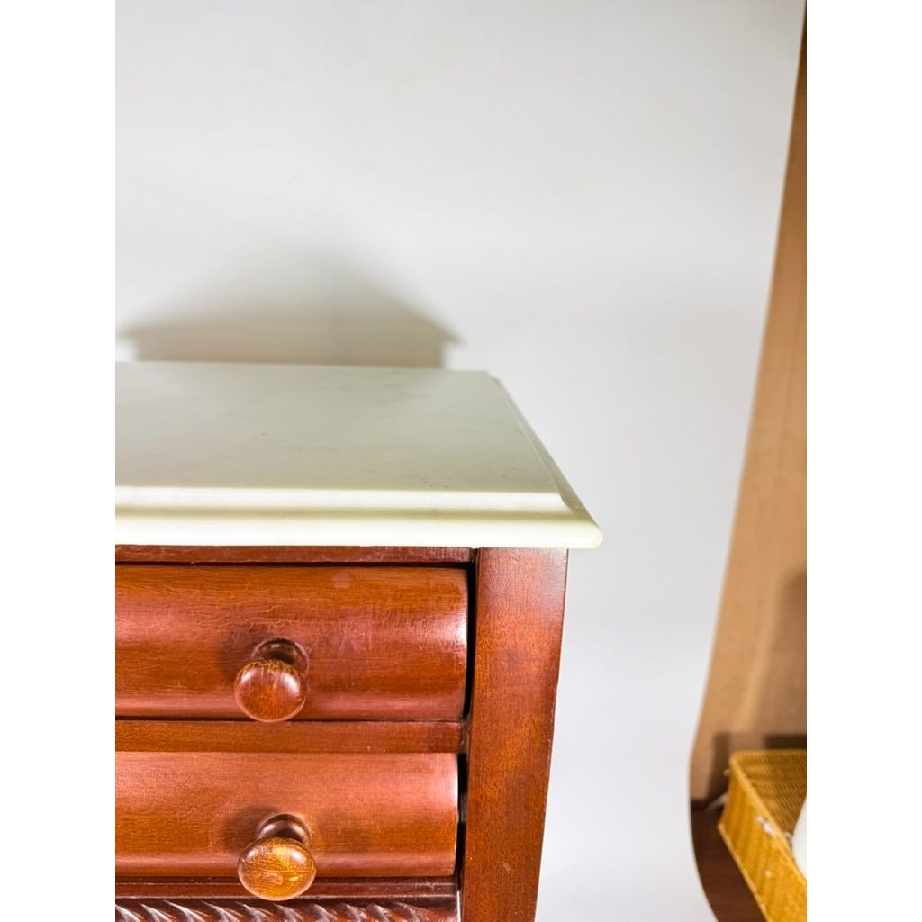 Console End Table Victorian Empire Mahogany White Marble Top 2 Drawer Claw feet Carved Pedestal Base Antique Federal Furniture