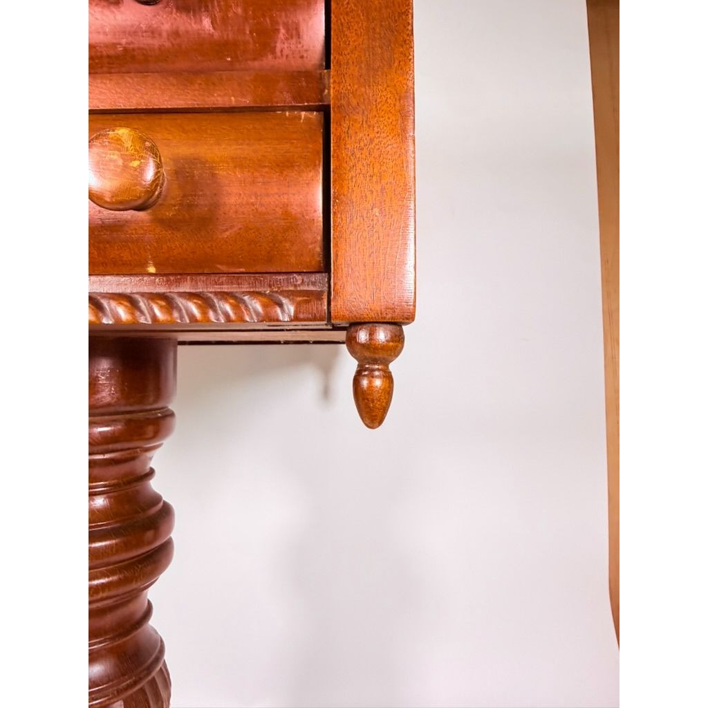 Console End Table Victorian Empire Mahogany White Marble Top 2 Drawer Claw feet Carved Pedestal Base Antique Federal Furniture