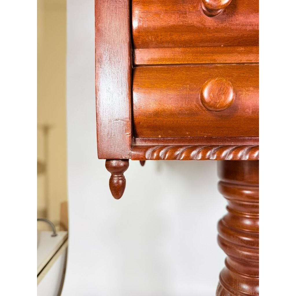 Console End Table Victorian Empire Mahogany White Marble Top 2 Drawer Claw feet Carved Pedestal Base Antique Federal Furniture