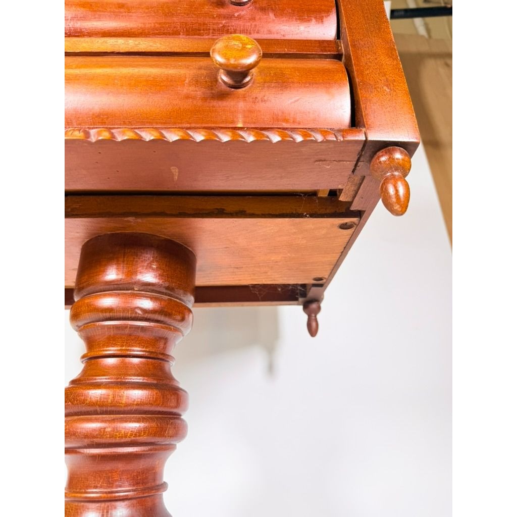 Console End Table Victorian Empire Mahogany White Marble Top 2 Drawer Claw feet Carved Pedestal Base Antique Federal Furniture