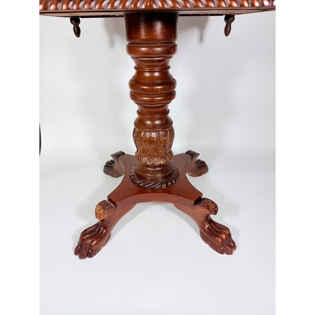 Console End Table Victorian Empire Mahogany White Marble Top 2 Drawer Claw feet Carved Pedestal Base Antique Federal Furniture