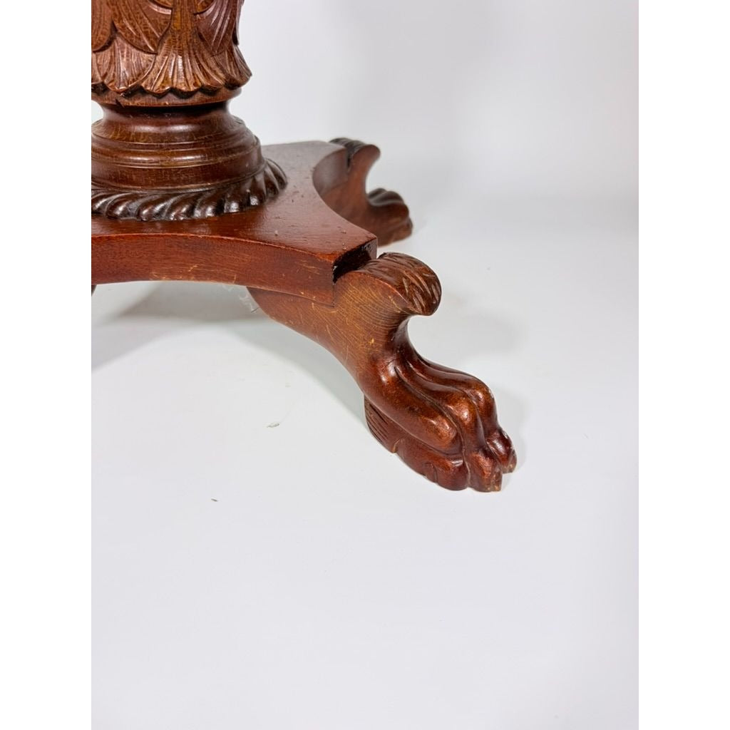 Console End Table Victorian Empire Mahogany White Marble Top 2 Drawer Claw feet Carved Pedestal Base Antique Federal Furniture