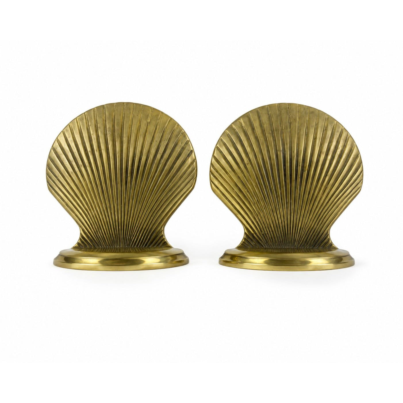 Brass Clam Shell Bookends Vintage Pair Set Coastal Grandma Traditional Beach Office Home Decor