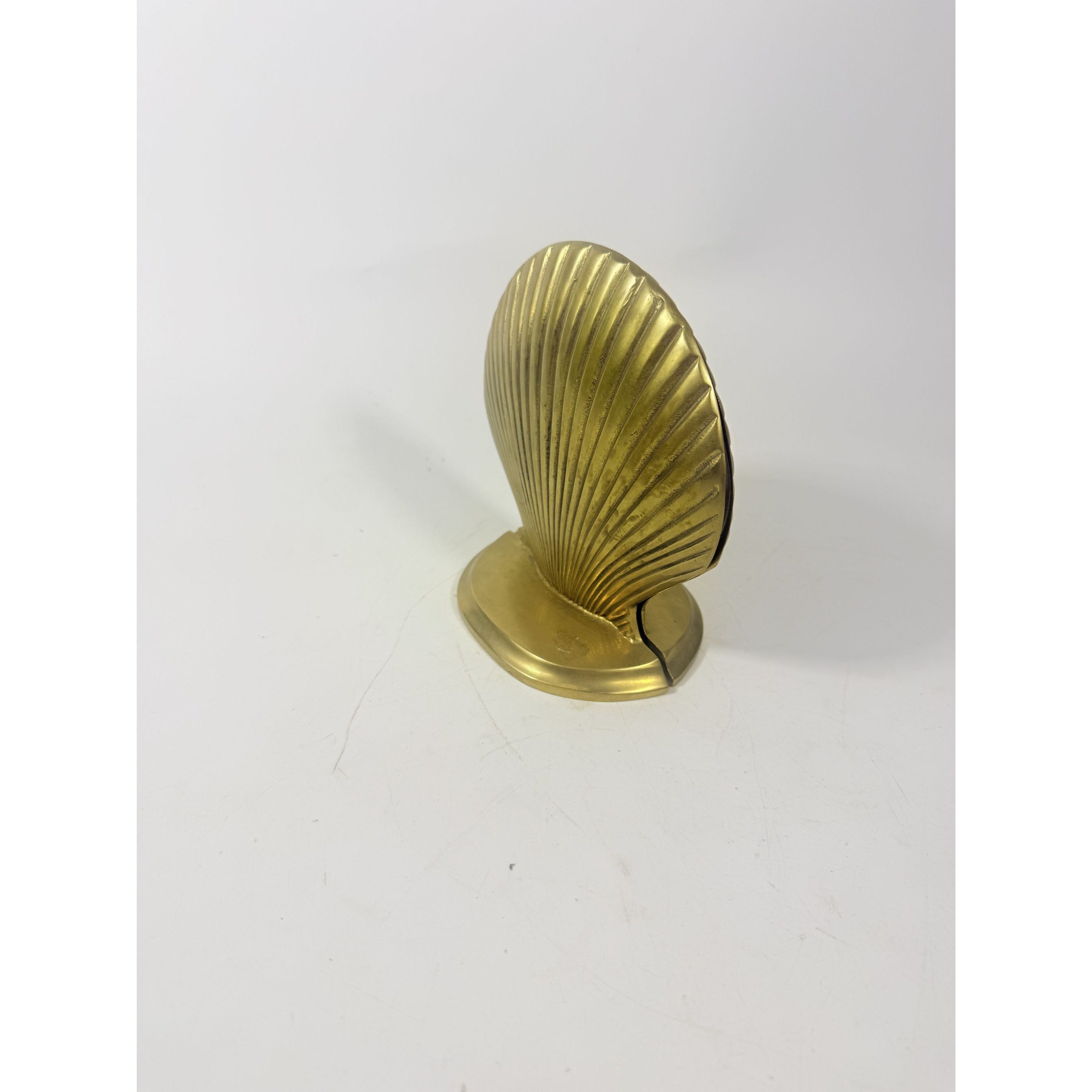 Brass Clam Shell Bookends Vintage Pair Set Coastal Grandma Traditional Beach Office Home Decor