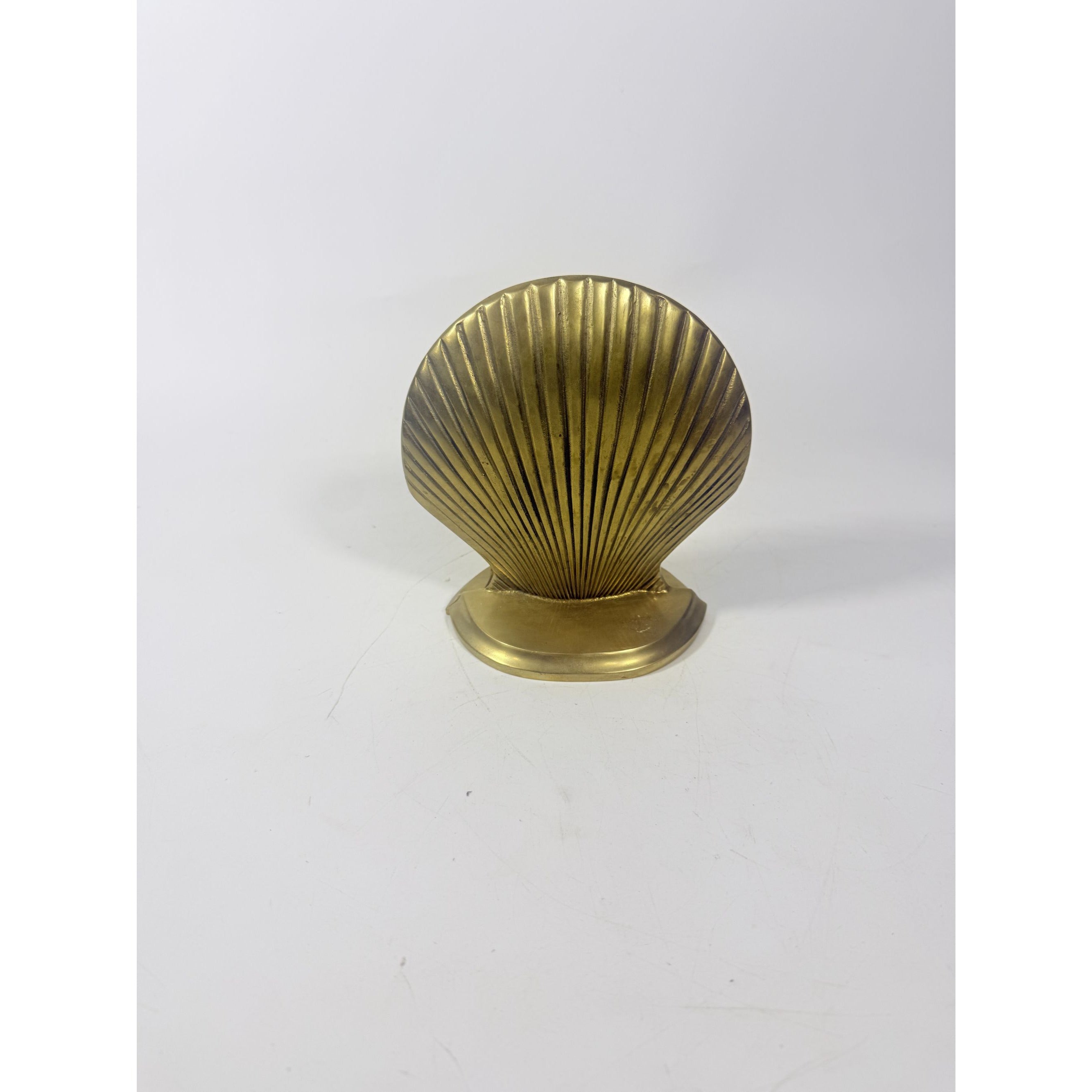 Brass Clam Shell Bookends Vintage Pair Set Coastal Grandma Traditional Beach Office Home Decor