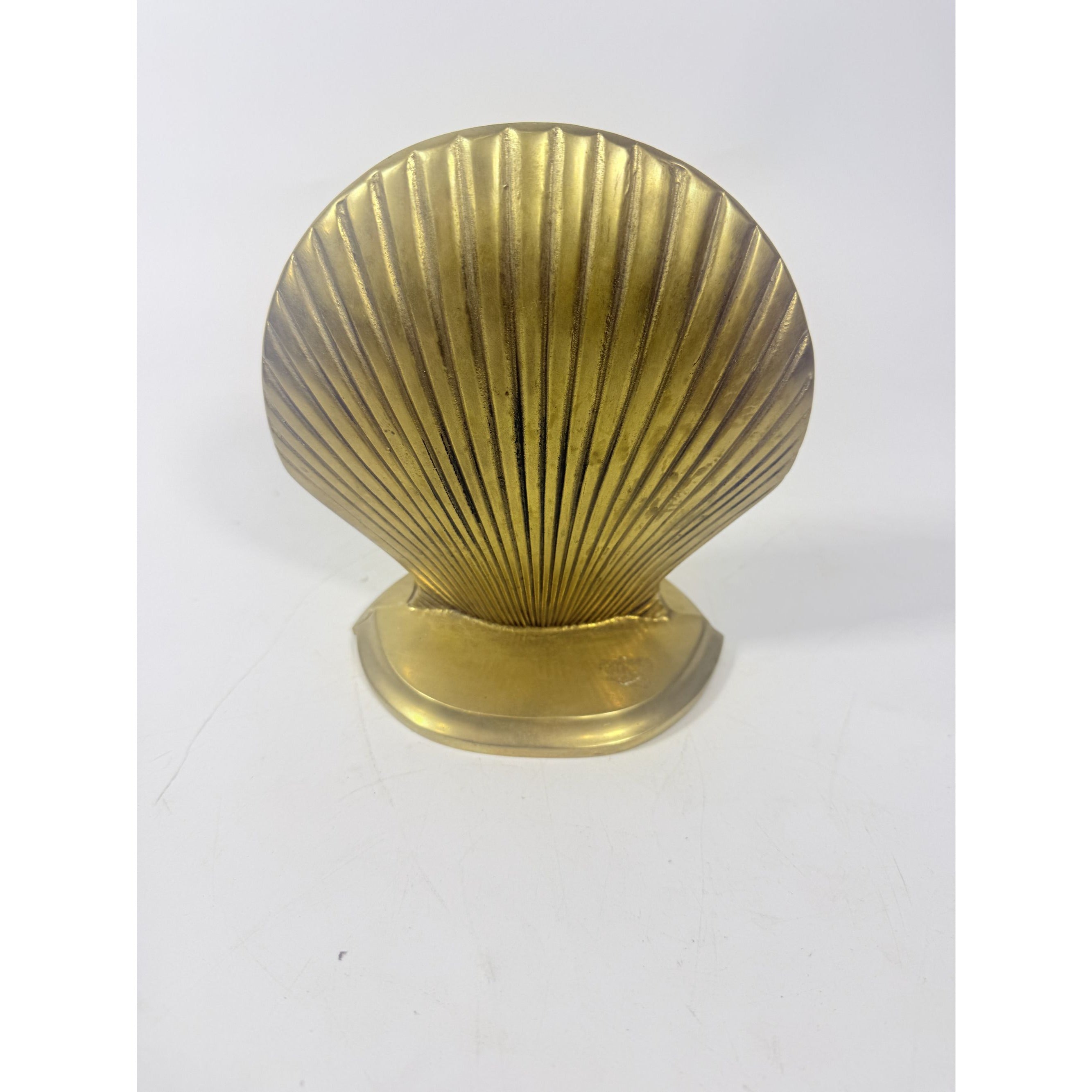 Brass Clam Shell Bookends Vintage Pair Set Coastal Grandma Traditional Beach Office Home Decor