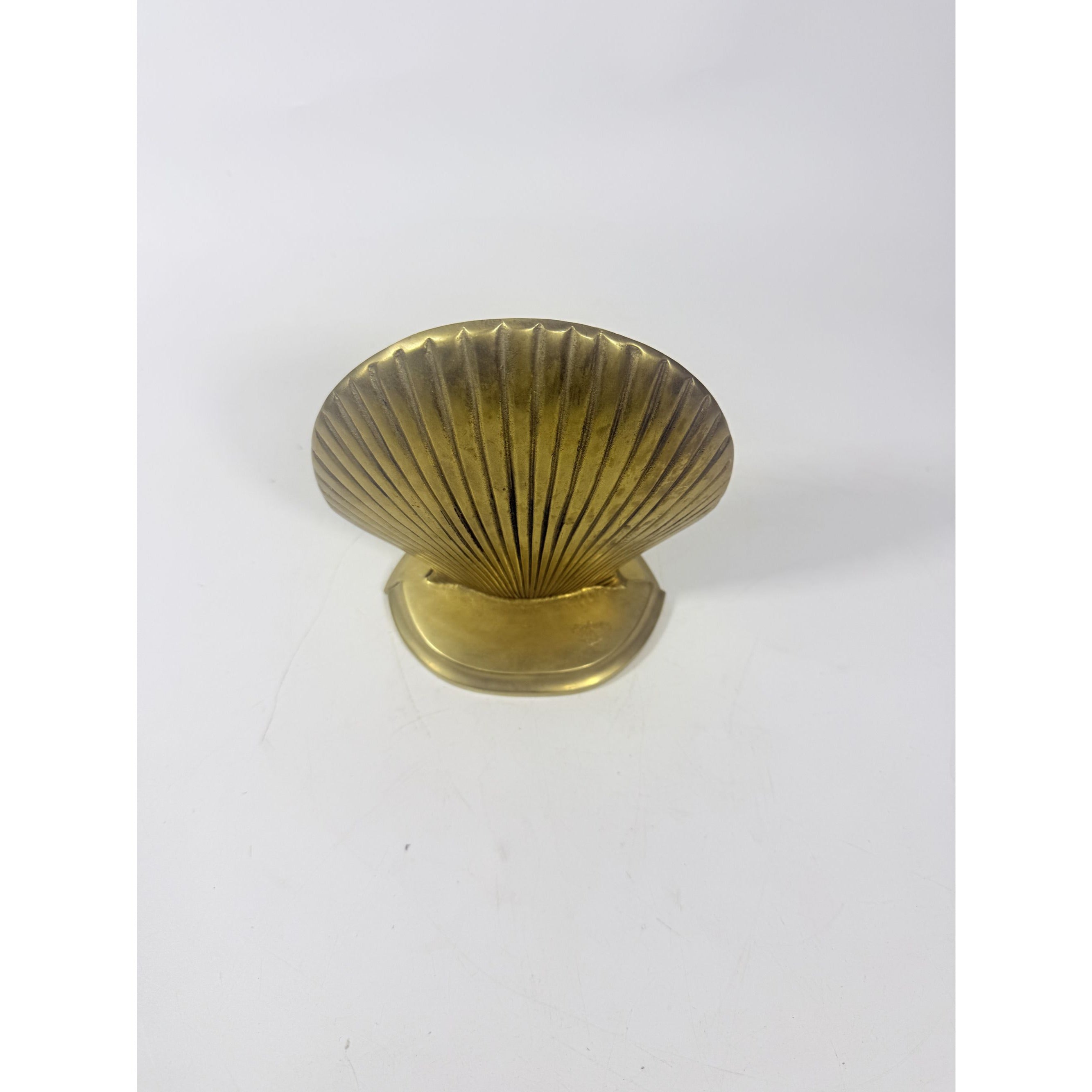Brass Clam Shell Bookends Vintage Pair Set Coastal Grandma Traditional Beach Office Home Decor