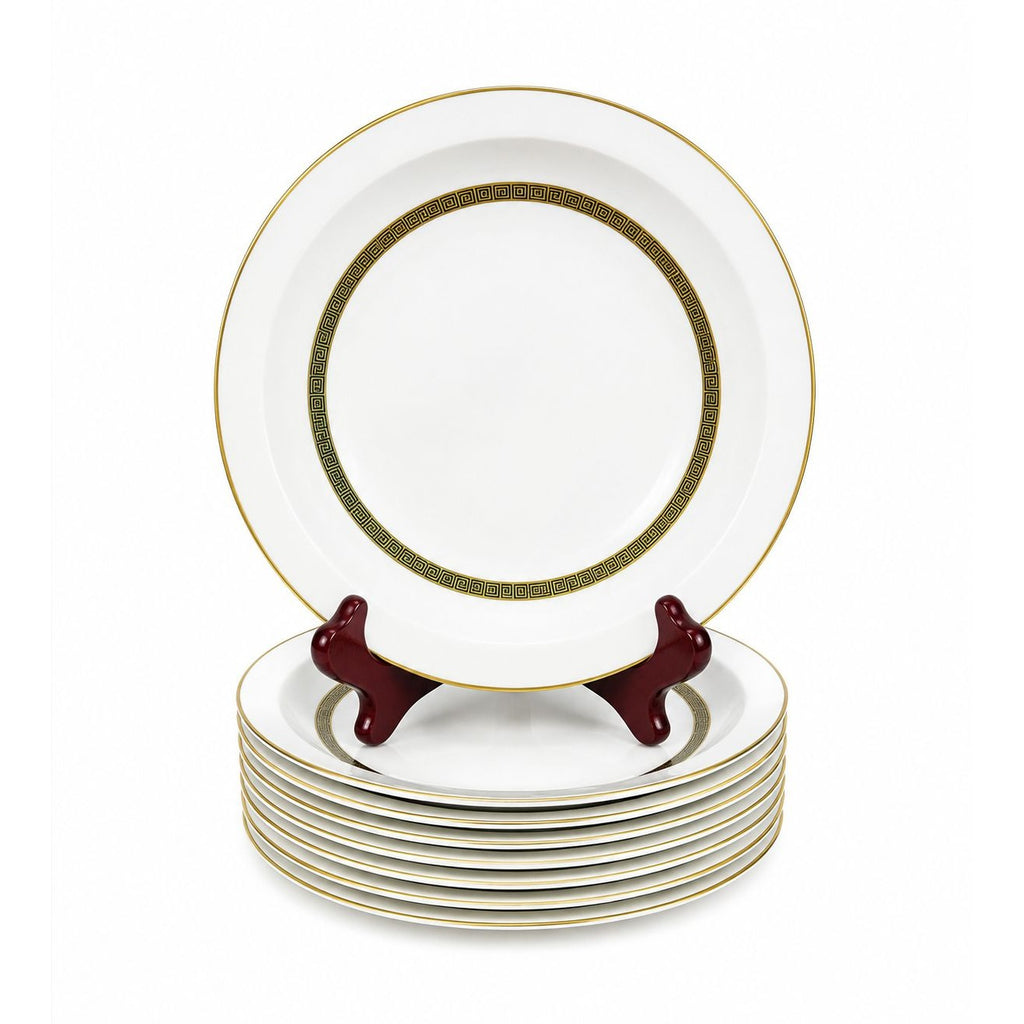 Rim Soup Bowl Set 8 Key Largo by Meito Black Greek Key On Gold Band Royal M Japan Replacement China Vintage Elegant Traditional Classic