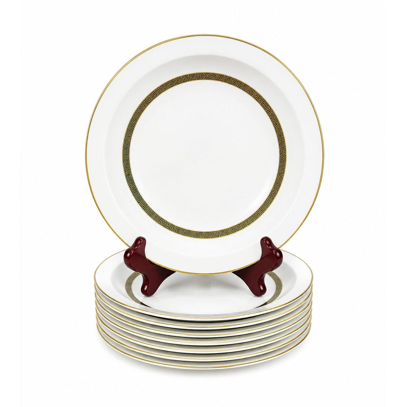 Rim Soup Bowl Set 8 Key Largo by Meito Black Greek Key On Gold Band Royal M Japan Replacement China Vintage Elegant Traditional Classic