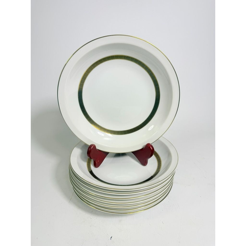 Rim Soup Bowl Set 8 Key Largo by Meito Black Greek Key On Gold Band Royal M Japan Replacement China Vintage Elegant Traditional Classic