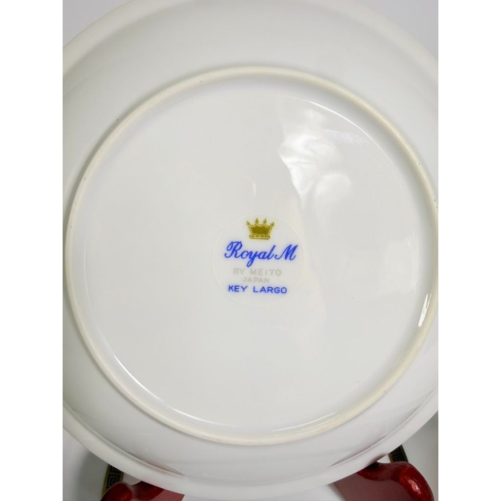 Rim Soup Bowl Set 8 Key Largo by Meito Black Greek Key On Gold Band Royal M Japan Replacement China Vintage Elegant Traditional Classic