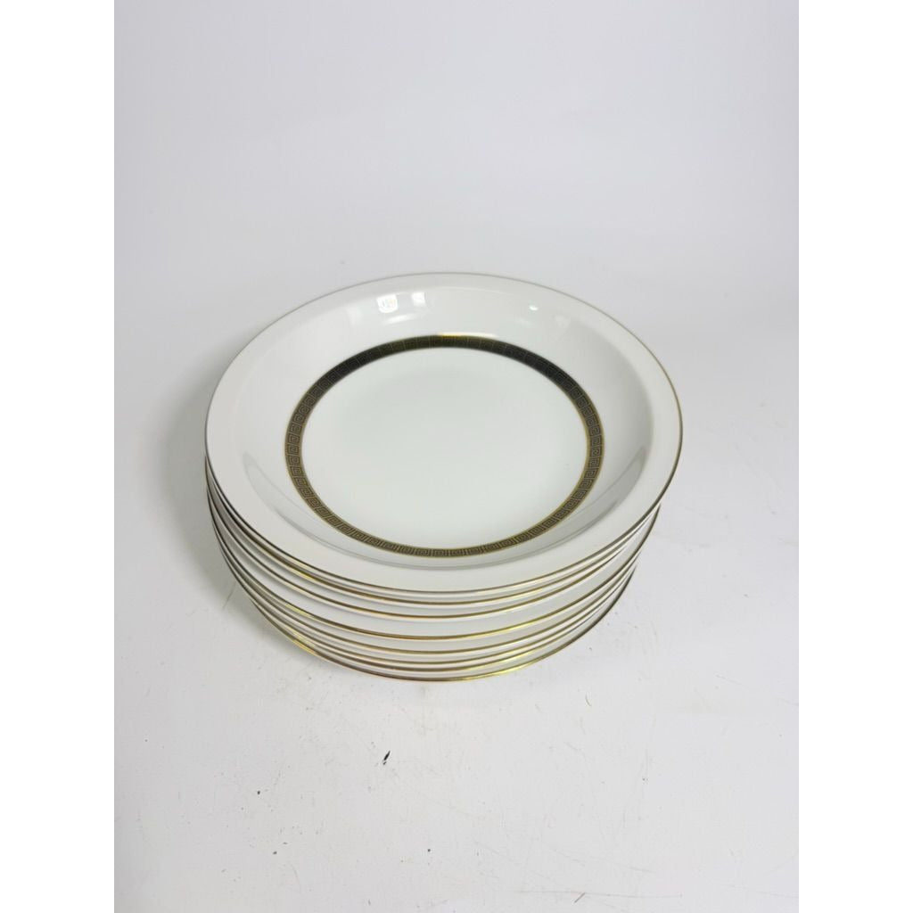 Rim Soup Bowl Set 8 Key Largo by Meito Black Greek Key On Gold Band Royal M Japan Replacement China Vintage Elegant Traditional Classic