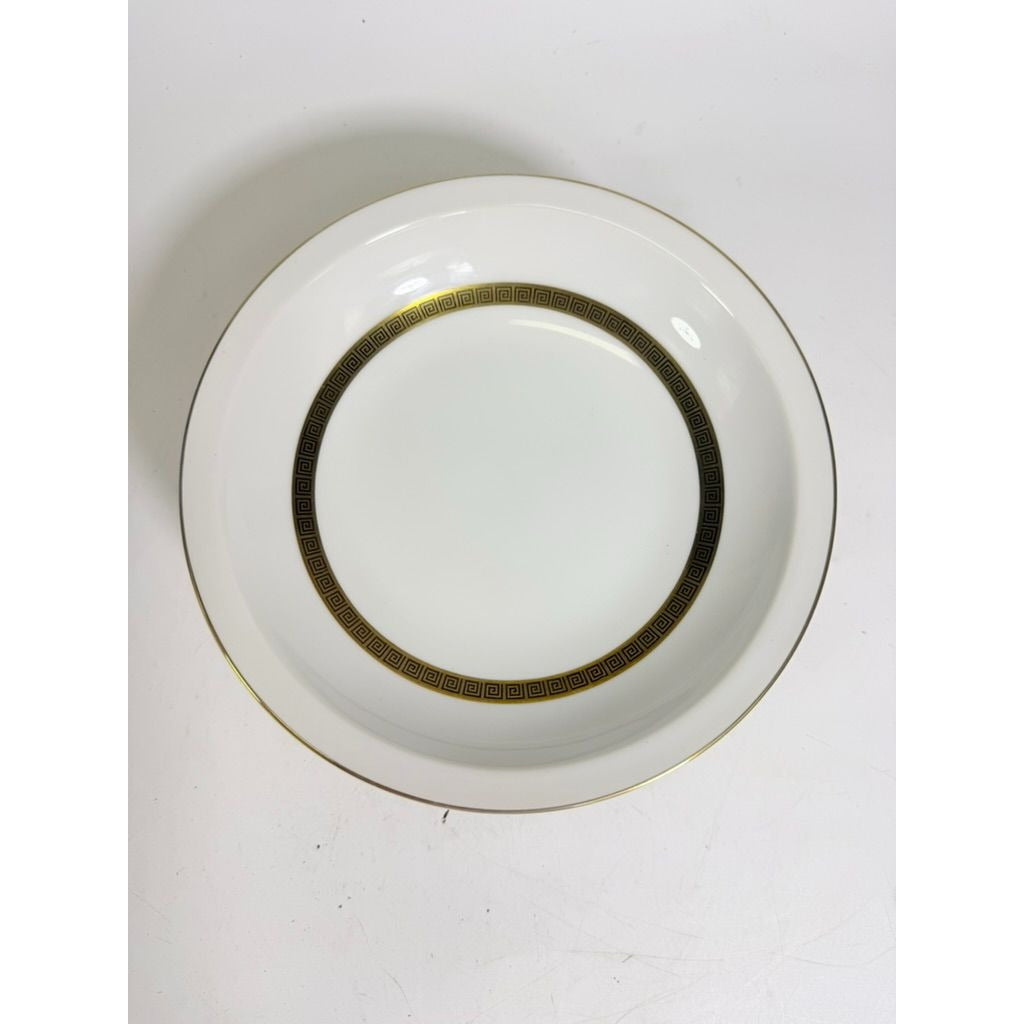 Rim Soup Bowl Set 8 Key Largo by Meito Black Greek Key On Gold Band Royal M Japan Replacement China Vintage Elegant Traditional Classic