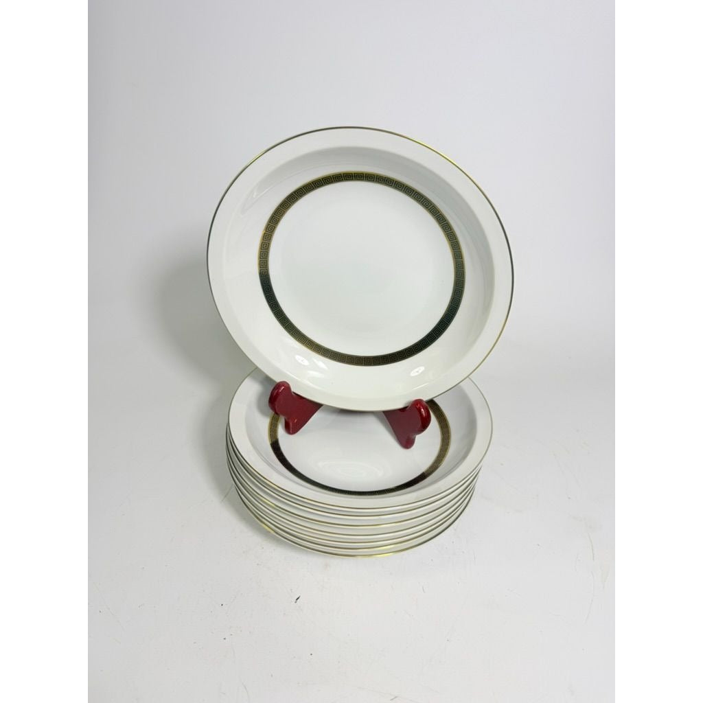 Rim Soup Bowl Set 8 Key Largo by Meito Black Greek Key On Gold Band Royal M Japan Replacement China Vintage Elegant Traditional Classic