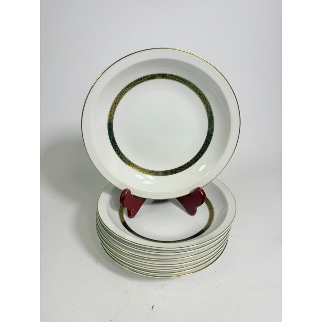 Rim Soup Bowl Set 8 Key Largo by Meito Black Greek Key On Gold Band Royal M Japan Replacement China Vintage Elegant Traditional Classic