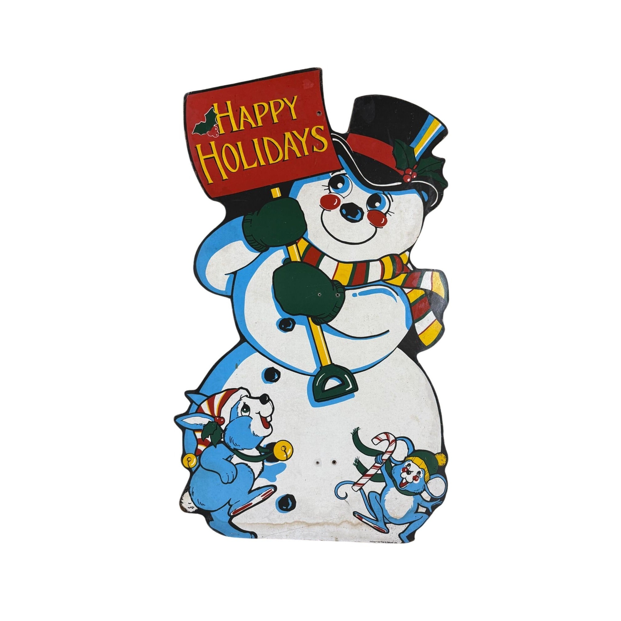 Snowman Cutout Wall Decor 1950’s-1960’s Era Masonite Board Vintage Christmas Cartoon Mid Century Retro Holiday Seasonal Decor
