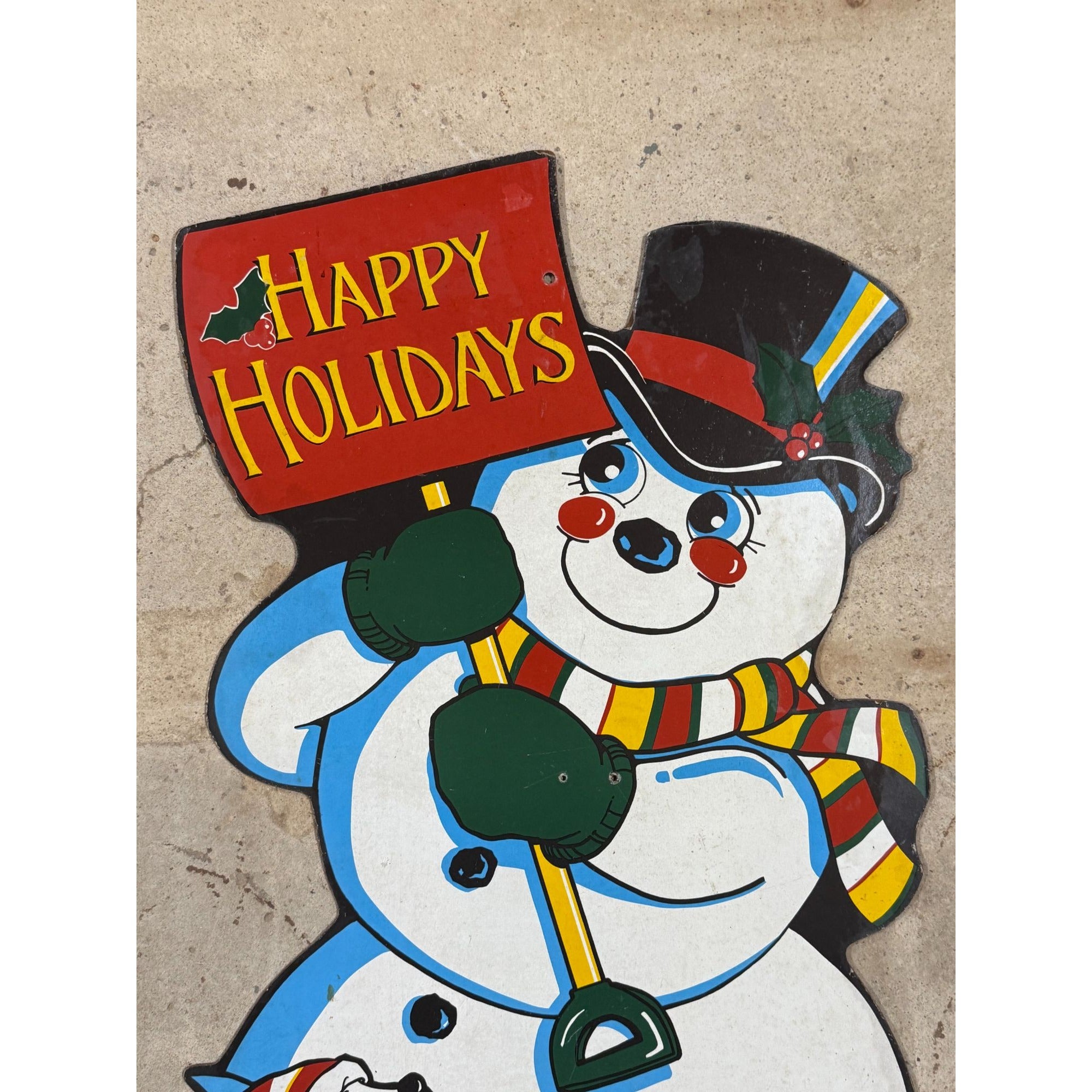 Snowman Cutout Wall Decor 1950’s-1960’s Era Masonite Board Vintage Christmas Cartoon Mid Century Retro Holiday Seasonal Decor