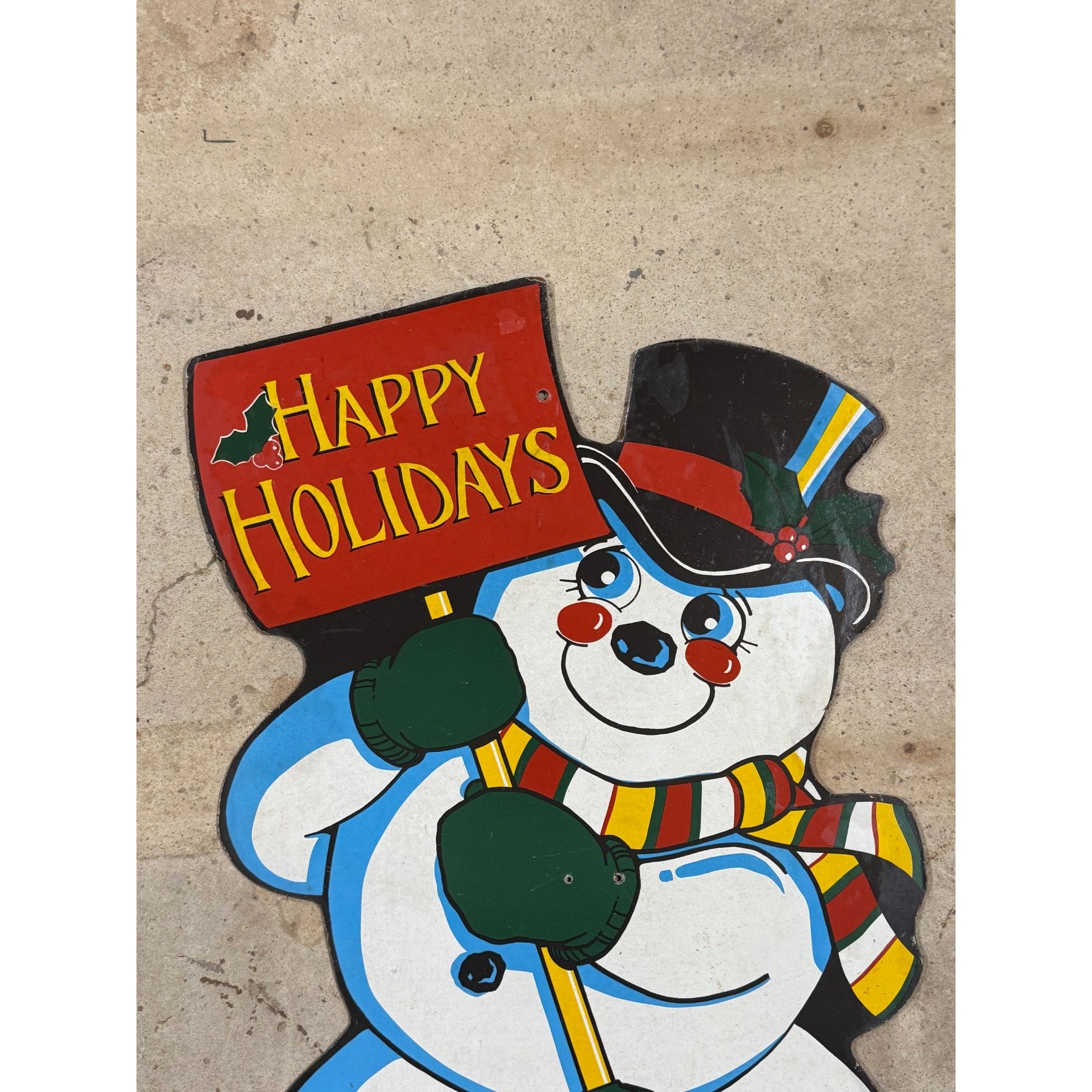 Snowman Cutout Wall Decor 1950’s-1960’s Era Masonite Board Vintage Christmas Cartoon Mid Century Retro Holiday Seasonal Decor