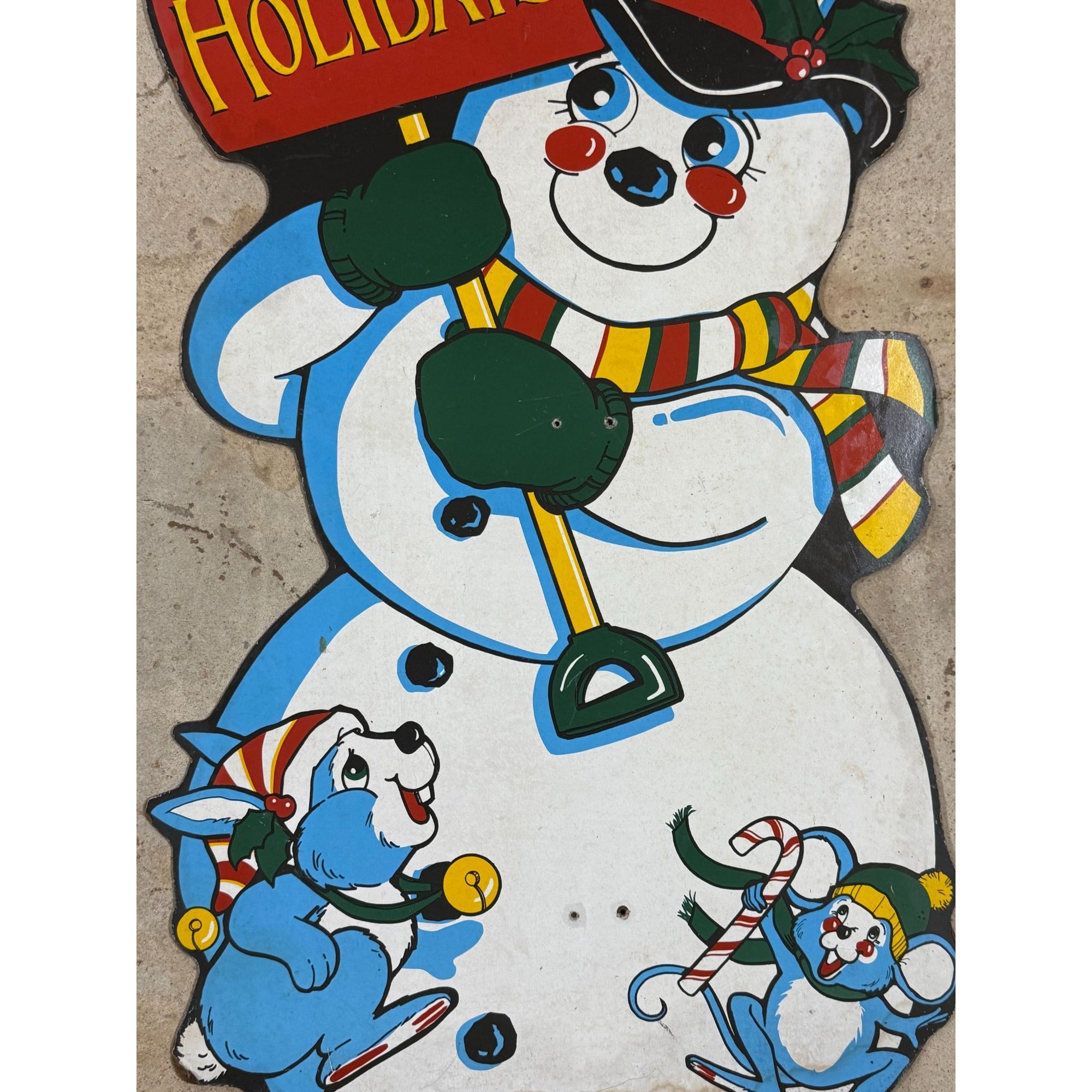 Snowman Cutout Wall Decor 1950’s-1960’s Era Masonite Board Vintage Christmas Cartoon Mid Century Retro Holiday Seasonal Decor