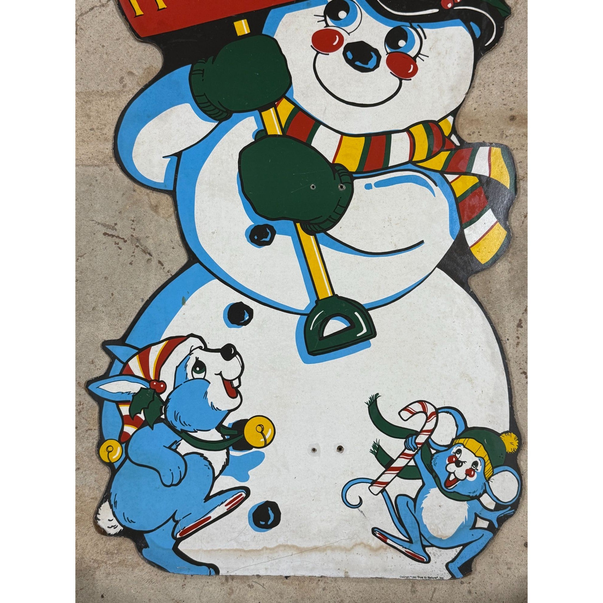 Snowman Cutout Wall Decor 1950’s-1960’s Era Masonite Board Vintage Christmas Cartoon Mid Century Retro Holiday Seasonal Decor
