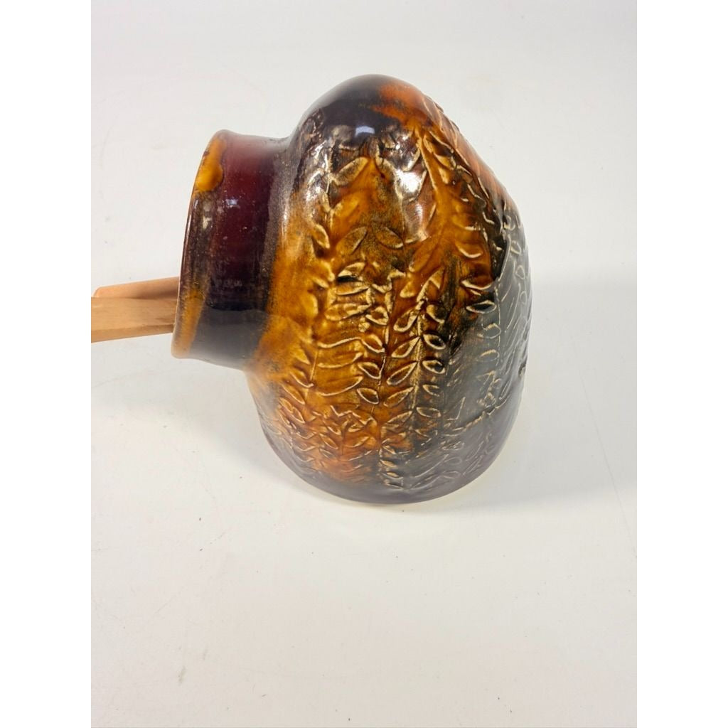 Pottery Honey Pot Jane Pottery Handmade Vintage Brown Floral Design Sugar Bowl Fired Kiln Glazed Kitchenware Serving Pieces
