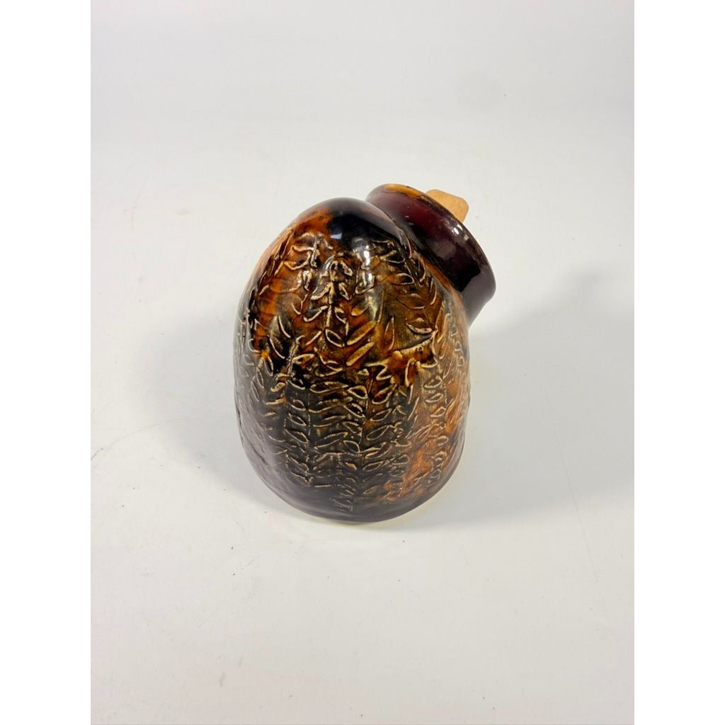 Pottery Honey Pot Jane Pottery Handmade Vintage Brown Floral Design Sugar Bowl Fired Kiln Glazed Kitchenware Serving Pieces