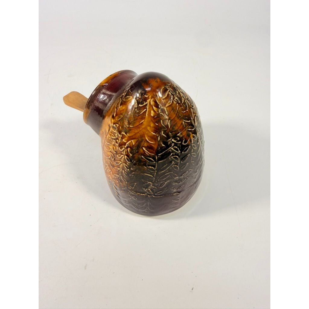 Pottery Honey Pot Jane Pottery Handmade Vintage Brown Floral Design Sugar Bowl Fired Kiln Glazed Kitchenware Serving Pieces