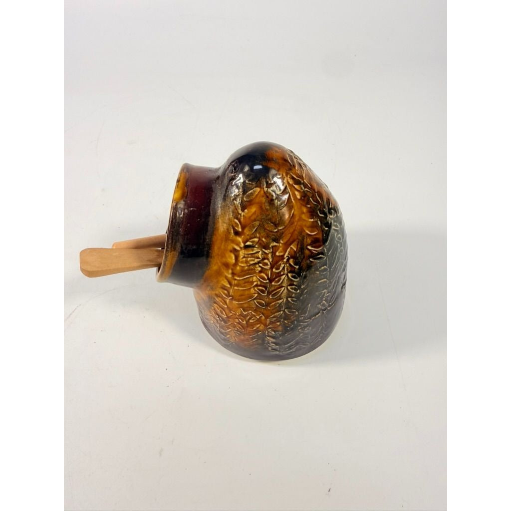 Pottery Honey Pot Jane Pottery Handmade Vintage Brown Floral Design Sugar Bowl Fired Kiln Glazed Kitchenware Serving Pieces